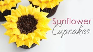 Sunflower Cupcakes  Buttercream Piping Technique Tutorial [upl. by Anerbes259]