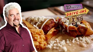 Guy Fieri Eats Pork Tamales  Diners DriveIns and Dives  Food Network [upl. by Sidnarb343]