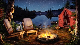 Campfire by the Lake Ambience with Crickets Owls Water amp Night Sounds for Relaxation amp Sleep [upl. by Hgielhsa]