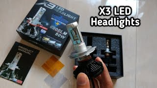 Budget Fanless LED Headlights Review  X3 LED Headlight 50W 6000LM [upl. by Lainey]