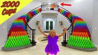 Pranking Our Dad 2000 Plastic Cups Down the Stairs [upl. by Adyl]