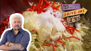 How to Make One Righteous Chili Dog  Diners Driveins and Dives with Guy Fieri  Food Network [upl. by Ained]