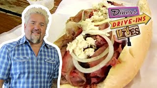 Guy Fieri Eats Pit Beef in Baltimore  Diners DriveIns and Dives  Food Network [upl. by Omle]