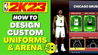 NBA 2K23 How to Design Custom Jerseys Uniforms amp Arena MyTEAM [upl. by Anoif]